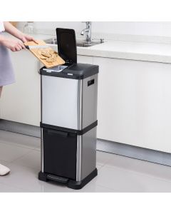 32 L Compartment Kitchen Recycle Pedal Bin Stainless Steel