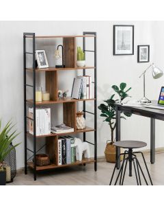 5 Tier Bookcase Bookshelf Storage Home Display Stand Shelf Rustic Brown