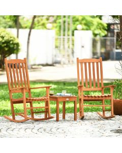 3 Piece Eucalyptus Rocking Chair Set with Coffee Table for Outdoor
