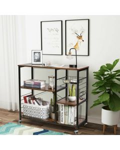 Industrial Styled Mobile Storage Unit with Lockable Wheels and Basket