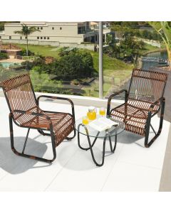 3Pcs Rattan Bistro Set with Glass Table