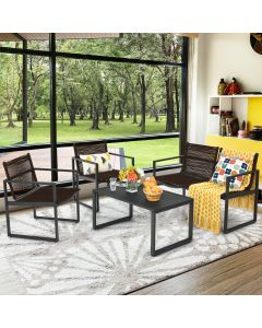 4 Piece Patio Furniture Set with Loveseat Single Chairs and Table