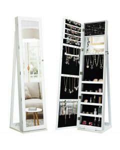 3-in-1 360° Swivel Mirrored Jewelry Armoire with Display Shelves