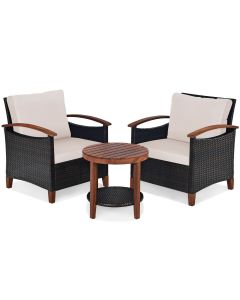 3 Pieces Rattan Furniture Set with Washable and Removable Cushions