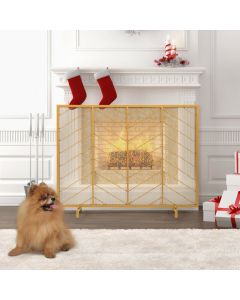 Freestanding Golden Single Panel Fireplace Screen