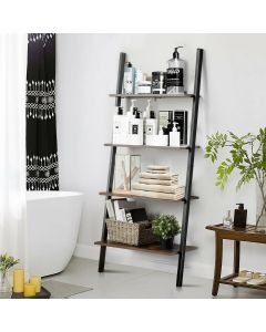 4-Tier Storage Shelves Ladder Bookshelf Metal Step Wall Rack Brown