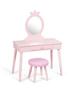 Kid's Vanity Makeup Table Set with Cushioned Stool
