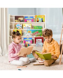 Wooden Kid's 5 Sling Rack Organiser Bookcase 2 Drawers