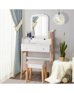 Dressing Table Set with Cushioned Stool & Large Mirror