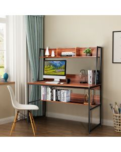 Computer Writing Desk W/ Top Bookshelf Home Office Coffee