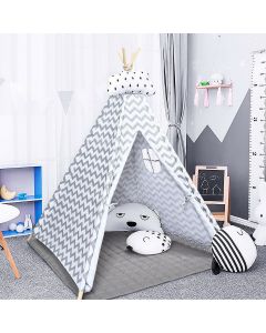 Kid's Teepee Tent With Floor Mat - White Grey
