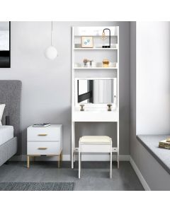 Ladder Styled Dressing Table with Shelves Mirror and Stool