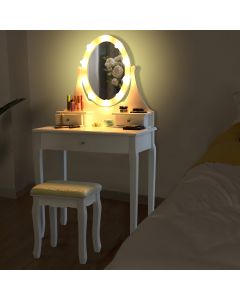 Dressing Table Set with Rose Shaped LED Lights and Cushioned Stool