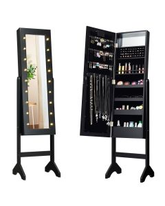 Standing Jewellery Organiser Cabinet with Adjustable Mirror 18 LEDs