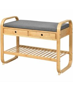 Bamboo Shoe Rack with Padded Seat Cushion and 2 Drawers
