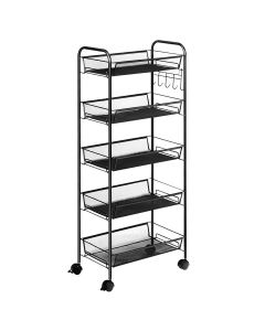 5-Tier Rolling Trolley Metal Shelving Storage Organiser Cart