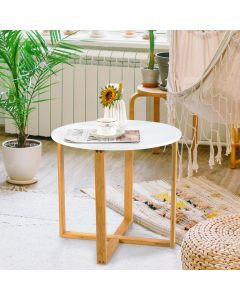 Modern Round Coffee Table with Bamboo Legs and Waterproof Surface