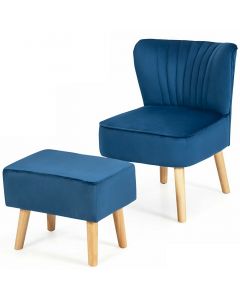 Soft Velvet Accent Chair with Oyster Shaped Back and Ottoman