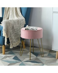 Round Velvet Stool with Hairpin Legs Pink Blue