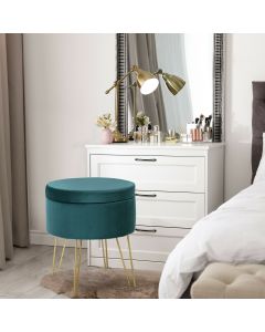 Round Velvet Ottoman Stool with Hairpin Legs