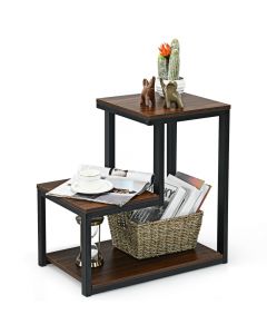 Industrial Side Table with 3 Shelves