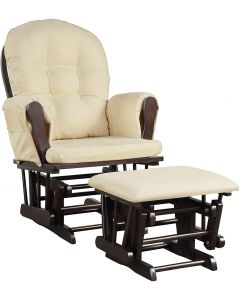 Wooden Glider Reclining Chair Padded Cushions with Footstool