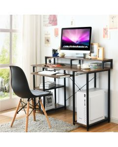 Wooden Computer Desk Workstation with Monitor Stand & Keyboard Tray