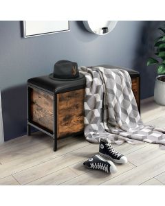 Rustic Storage Ottoman Stool with Padded Seat