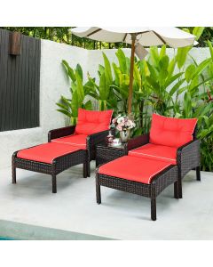 5 Piece Rattan Wicker Lounge Set with Cushion
