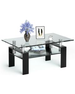 Modern Glass Coffee Tea Table with Open Shelf