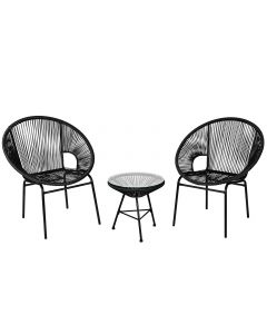 3Pcs Patio Rattan Woven Furniture Set with Glass Table
