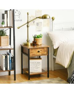 2-Tier Industrial End Table with Drawer & Open Shelf