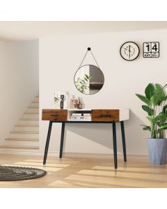 Industrial Console Table with 2 Drawers and Middle Open Shelf