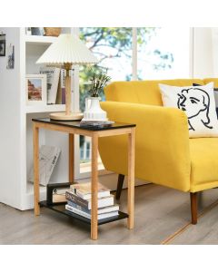 2-Tier Sofa End Table Bamboo Nightstand