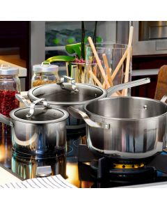3Pcs Stainless Saucepan Set with Glass Lids