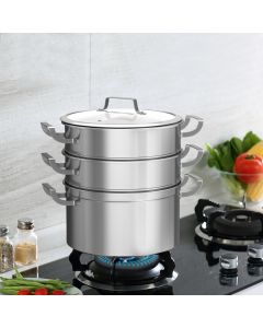 3-Tier Stainless Steel Steamer Pot with Handles and Lid