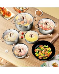 6Pc Non Stick Stainless Steel Cookware Set Stock Pot Fry Pan Casserole Set with Lid