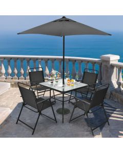 6 Piece Patio Dining Set with Umbrella and 4 Folding Chairs