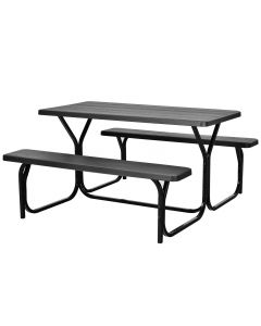 Picnic Table Bench Set with Metal Base Wood for Outdoor