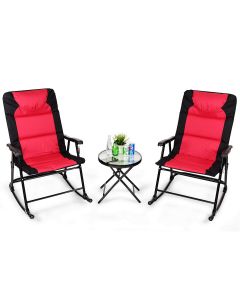 3 Pcs Folding Bistro Set Outdoor Rocking Chairs and Table Set