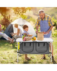 Folding Height Adjustable Picnic Table with Storage Organiser Cabinet