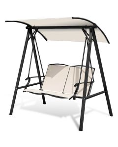 Outdoor Garden 2 Person Swing Loveseat with Adjustable Canopy
