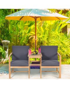 3 Piece Wooden Chairs Set with Cushions for Outdoor