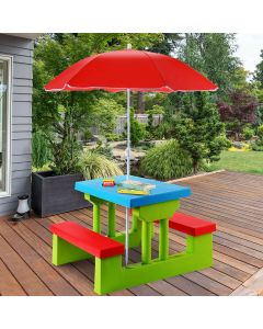 Children Picnic Play Table Set with Removable Umbrella