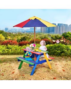 Children's Garden Picnic Table with Bench and Parasol Set