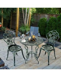 3pcs Aluminium Bistro Dining Table Set with Roses Design
