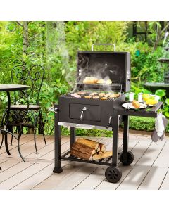 Portable Charcoal Grill with Wheels and Side Table for Camping