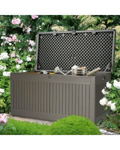 320L Grey Outdoor Garden Storage Box with Plastic Lid-Grey