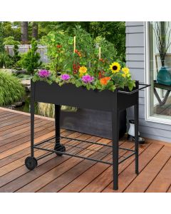 Black Raised Garden Planter Box with Wheels