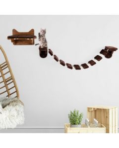 Wall-Mounted Cat Climbing Ladder Shelf Wooden Kitten Bridge Walkway